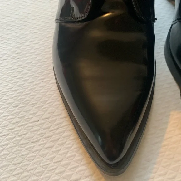 BETTS Black Ankle Boots 2 Buckles Zip-up 6.5 cm Heel Sz 8 Faux Patent & Laces - Picture 2 of 12